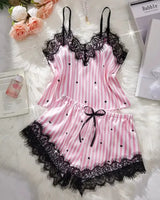 Satin Lace Pyjama Shorts Set - Voldara