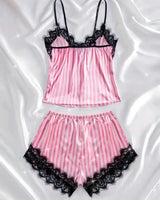 Satin Lace Pyjama Shorts Set - Voldara
