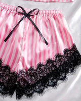 Satin Lace Pyjama Shorts Set - Voldara