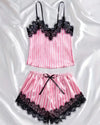 Satin Lace Pyjama Shorts Set - Voldara