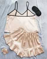 Satin Ruffle-Trim Pyjama Set - Voldara