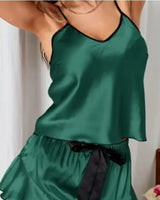 Satin Ruffle-Trim Pyjama Set - Voldara