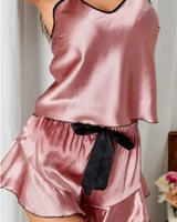 Satin Ruffle-Trim Pyjama Set - Voldara