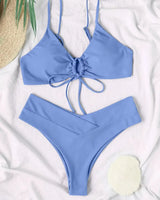 Solid Lace-Up Bikini Set - Voldara