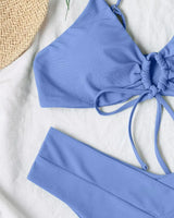 Solid Lace-Up Bikini Set - Voldara