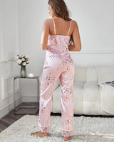 Striped Floral Satin Pyjama Set - Voldara