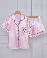 Striped Satin Short Pyjamas - Voldara