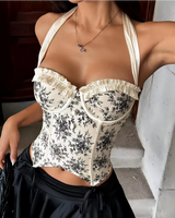 Structured Floral Halter Corset Top - Voldara