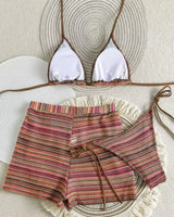 Textured Knit Triangle Bikini & Shorts Set - Voldara
